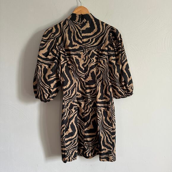 Ganni Puff Sleeve Mini Shirt Dress in Tiger Print - Picture 9 of 11